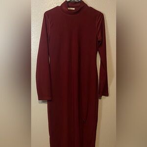 Burgundy Ribbed Midi Sheath Dress